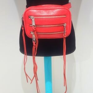Rebecca Minkoff Women's 4 Zip Moto Pebble Leather Belt Bag Bright Red Designer
